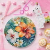 Waterverf Hawaiian Garden Tropical Hibiscus Papieren Bordje (Feest)