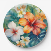 Waterverf Hawaiian Garden Tropical Hibiscus Papieren Bordje (Voorkant)