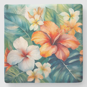 Waterverf Hawaiian Garden Tropical Hibiscus Stenen Onderzetter
