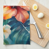 Waterverf Hawaiian Garden Tropical Hibiscus Theedoek (Quarter Fold)