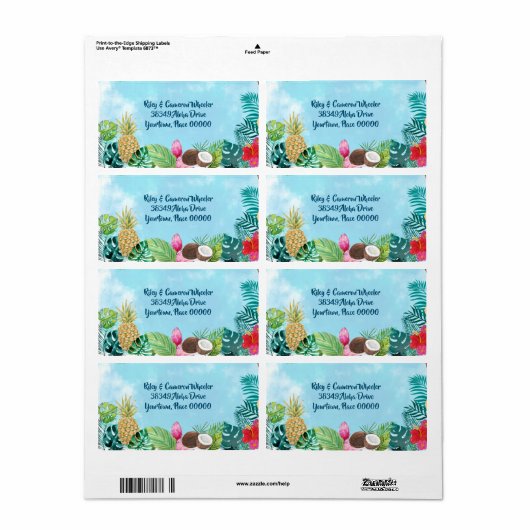 Waterverf Hawaiian Luau Etiket (Full Sheet)