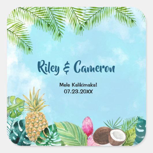 Waterverf Hawaiian Luau Party Dank u Vierkante Sticker (Voorkant)