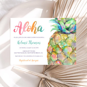 Waterverf Hawaiian Pineapple Aloha Baby shower Kaart