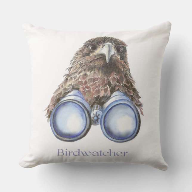 Waterverf Hawk Birdwatcher Bird Fun Buitenkussen (Voorkant)