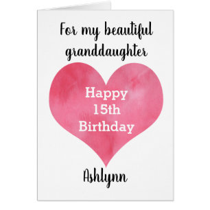 Waterverf Heart 15th Birthday Granddochter