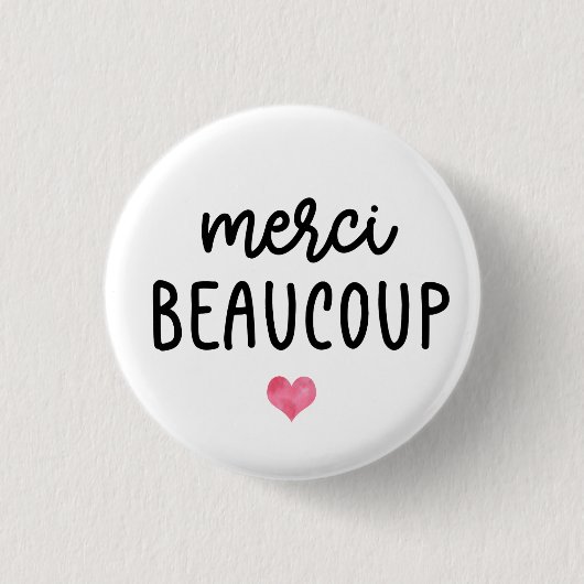 Waterverf Heart Merci Beacoup Ronde Button 3,2 Cm (Voorkant)