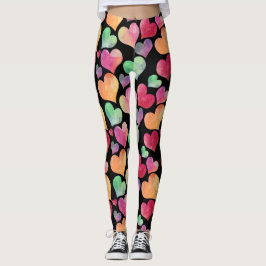 Waterverf Heart Pattern Cute Girly Colorful Leggings