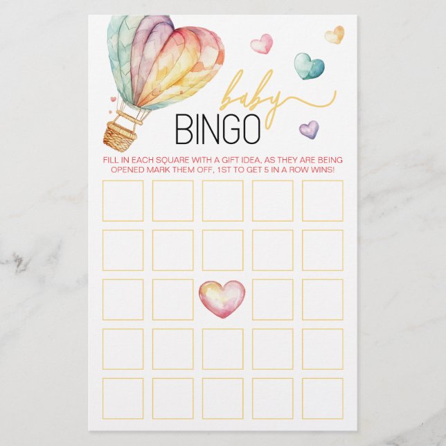 Waterverf Hearts Baby shower Bingo spel (Voorkant)