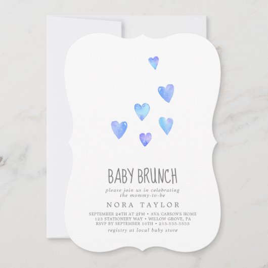 Waterverf Hearts Boy Baby Brunch Uitnodiging (Voorkant)
