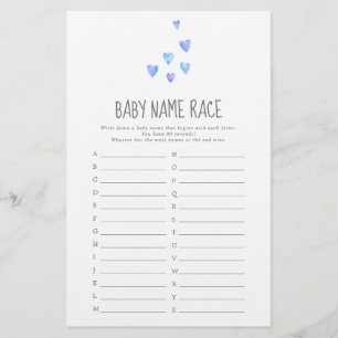 Waterverf Hearts Boy Baby Naam Race Game