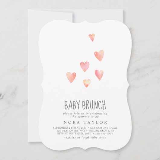 Waterverf Hearts Girl Baby Brunch Uitnodiging (Voorkant)