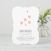 Waterverf Hearts Girl Baby Brunch Uitnodiging (Staand voorkant)