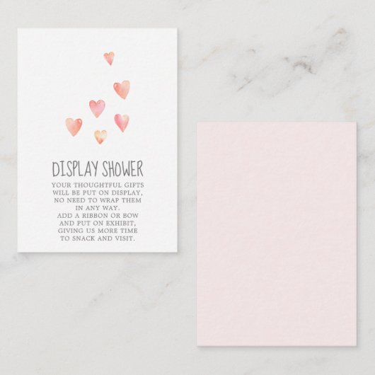 Waterverf — Hearts Girl Baby shower-display Informatiekaartje (Voorkant / Achterkant)