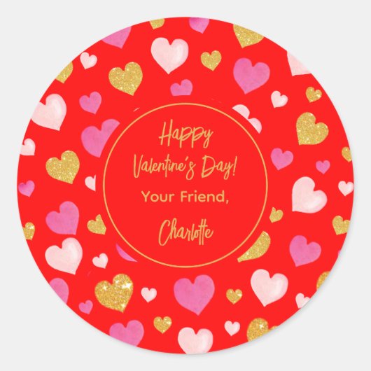 Waterverf Hearts|Happy Valentijnsdag|Rood Ronde Sticker (Voorkant)