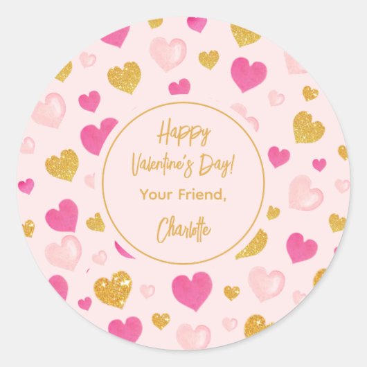 Waterverf Hearts|Happy Valentijnsdag|Soft Pink Ronde Sticker (Voorkant)