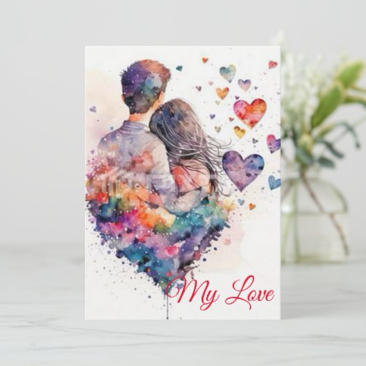 Waterverf Hearts: kondig uw groot nieuws in Stijl Aankondiging (Staand voorkant)