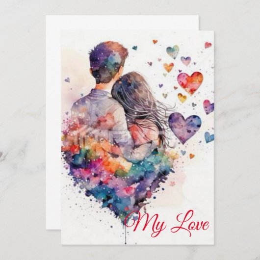 Waterverf Hearts: kondig uw groot nieuws in Stijl Aankondiging (Voorkant / Achterkant)