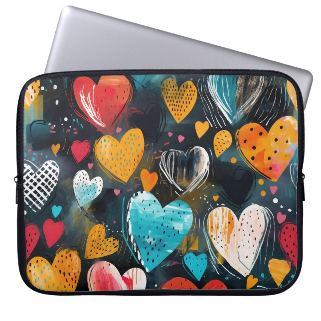 Waterverf Hearts-laptophoes Laptop Sleeve (Voorkant)