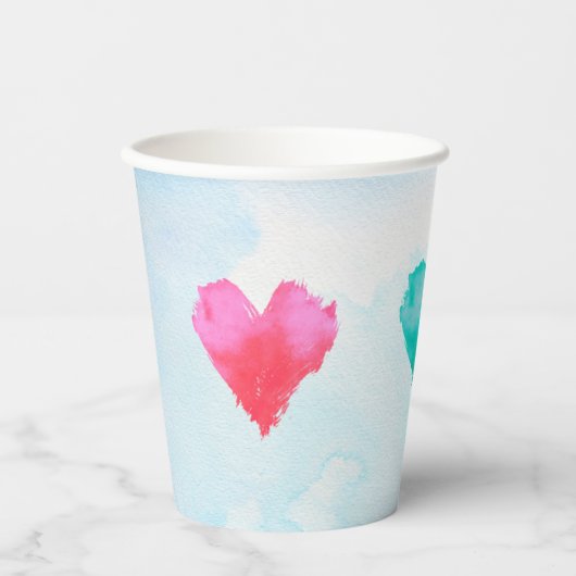 Waterverf Hearts Party Cup Papieren Bekers (Voorkant)