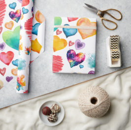 Waterverf Hearts Style Cadeaupapier