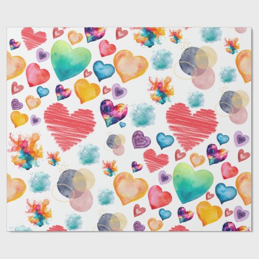 Waterverf Hearts Style Cadeaupapier (Vlak)