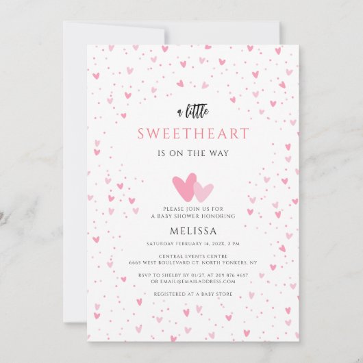 Waterverf Hearts Sweetheart Girl Baby shower Kaart (Voorkant)