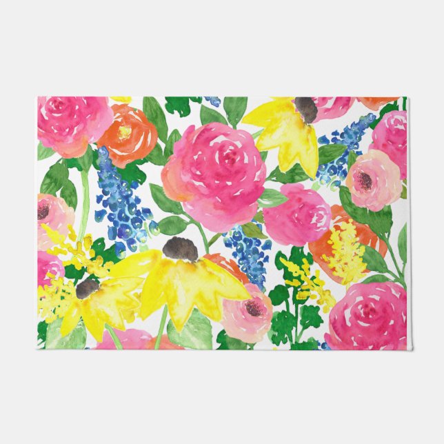 Waterverf hedendaagse bloem deurmat (Voorkant)