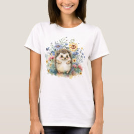 Waterverf Hedgehog in Flowers T-shirt