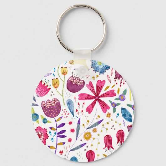 Waterverf Hedgerow Flowers Sleutelhanger (Voorkant)