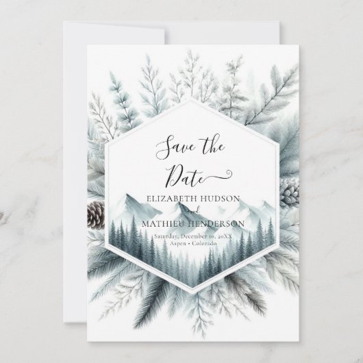 Waterverf Heerlijke Mountain Wedding Save The Date (Voorkant)