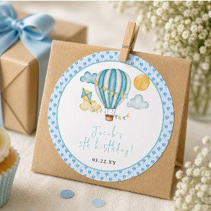 Waterverf Heet Lucht Ballon Kind 5e Verjaardagsfee Ronde Sticker