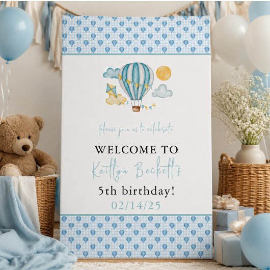 Waterverf Heet Lucht Ballon Kind 5e Verjaardagsfee Spandoek