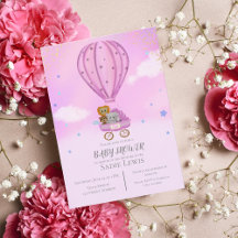 Waterverf Heet Luchtballon Cute Baby Shower Meisje