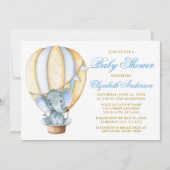 Waterverf Heet Luchtballon Elephant Baby shower Kaart (Voorkant)