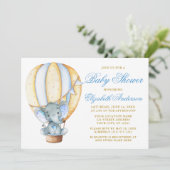 Waterverf Heet Luchtballon Elephant Baby shower Kaart (Staand voorkant)