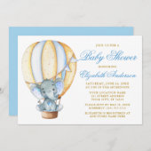 Waterverf Heet Luchtballon Elephant Baby shower Kaart (Voorkant / Achterkant)