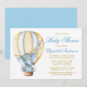 Waterverf Heet Luchtballon Elephant Baby shower Kaart