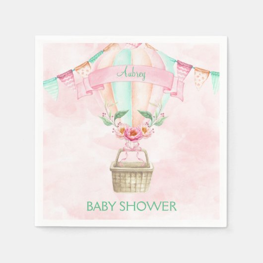Waterverf Heet Luchtballon Mint Roze Perzik Servetten (Voorkant)