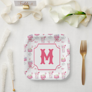 Waterverf Heet Roze Mahjong Cocktails Papieren Bordje