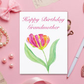 Waterverf Heet Roze Tulp Verjaardag Oma Bedankkaart