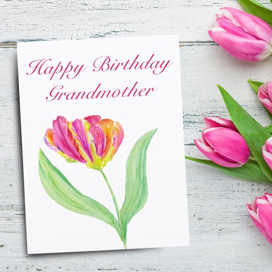 Waterverf Heet Roze Tulp Verjaardag Oma Bedankkaart
