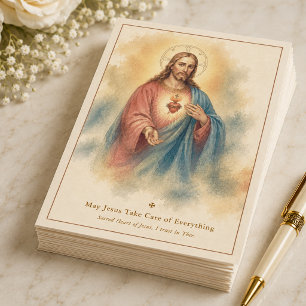 Waterverf Heilig Hart Jezus Katholieke Gebed Kaart