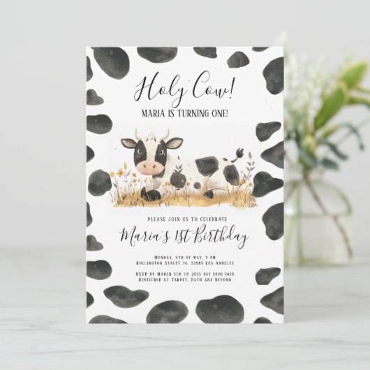 Waterverf Heilige Koe Boerderij Verjaardagsfeest Kaart (Staand voorkant)