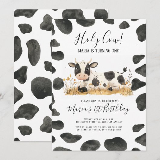 Waterverf Heilige Koe Boerderij Verjaardagsfeest Kaart (Voorkant / Achterkant)