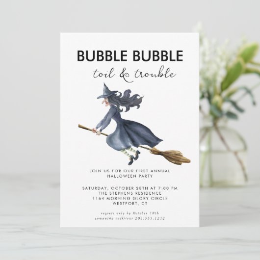 🌙 Waterverf heks griezelig Halloween feest Kaart (Staand voorkant)