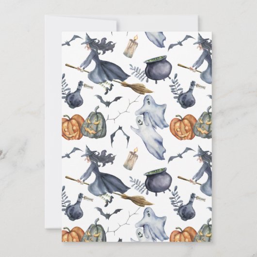 🌙 Waterverf heks griezelig Halloween feest Kaart (Achterkant)