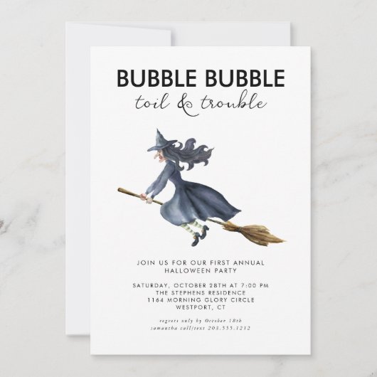 🧹🌙 Waterverf heks griezelig Halloween feest Kaart (Voorkant)