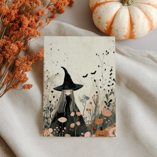 Waterverf heks Herfst loof grillig halloween Briefkaart