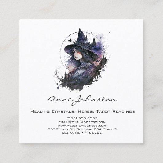 Waterverf heks vierkante visitekaartje (Achterkant)