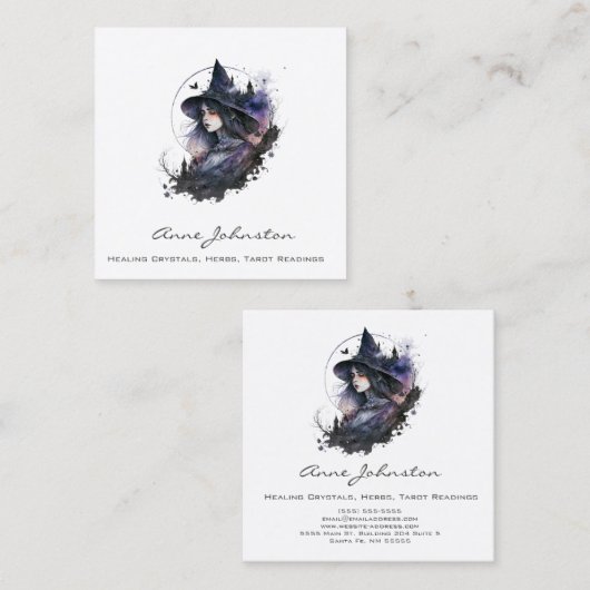 Waterverf heks vierkante visitekaartje (Voorkant / Achterkant)